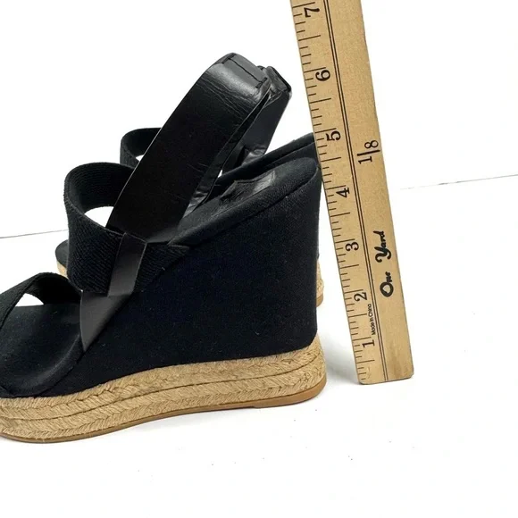 TORY BURCH Solid Black Two Band Canvas Espadrille Wedge Platform Sandals Sz 10.5 - Picture 9 of 9